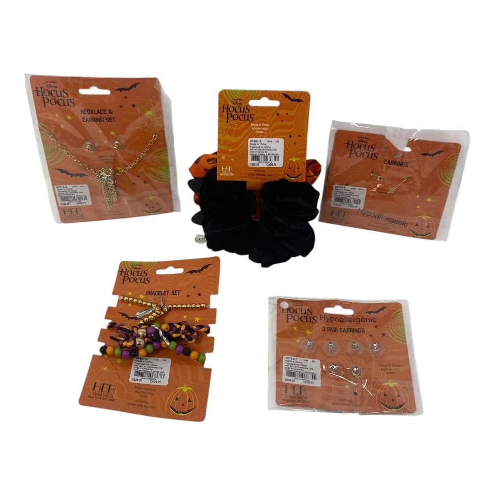 Disney Hocus Pocus Jewelry Set Claire's Halloween Necklace Earrings Bracelet NEW
